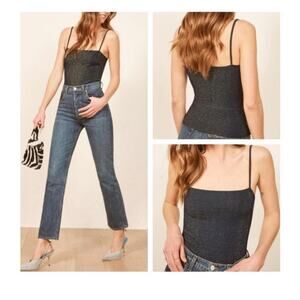 Reformation Isabella Top Navy Gold Metallic Spaghetti Strap womens size  large